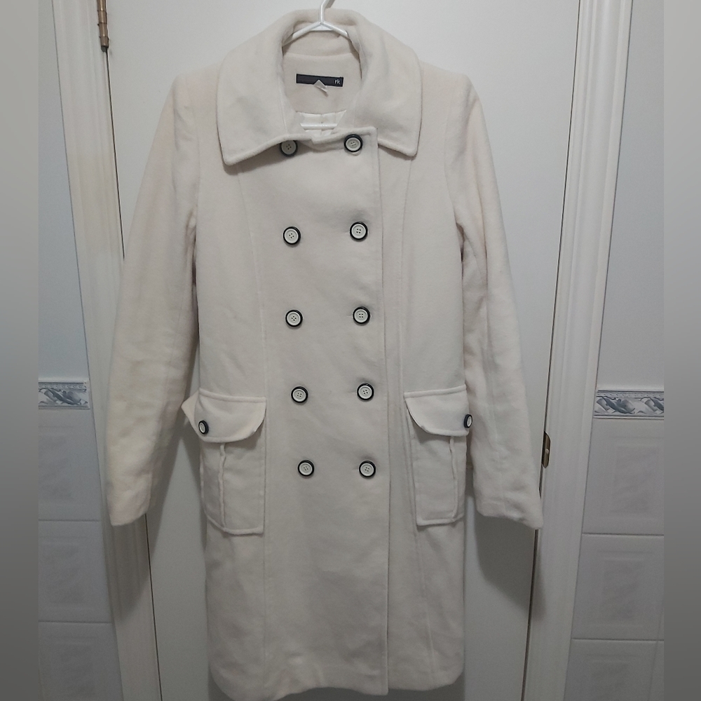 RK Cashmere and Wool Cream Coloured Trenchcoat, Size L
